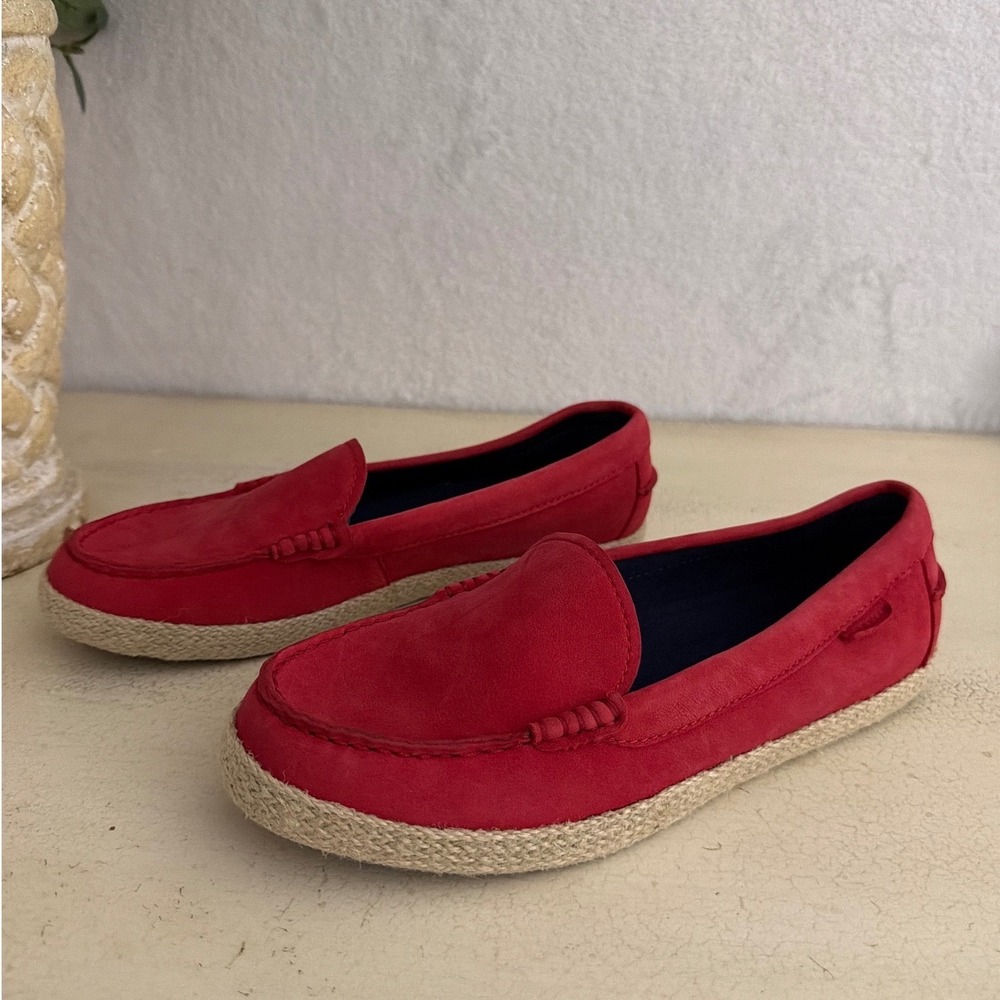 Cole‎ Haan Womens 8B Red Suede Espadrille Slip On Loafers Red Driving Shoes